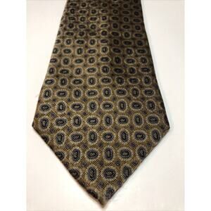 Barneys NY Green Gold Navy 100% Silk Paisley Style Made In Italy Necktie Tie VTG